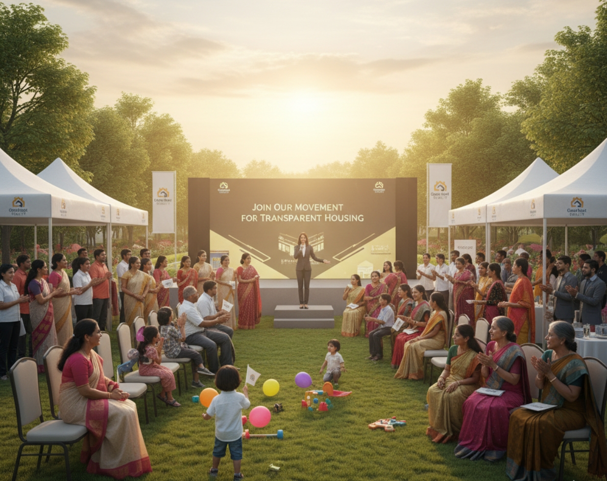 Family in front of new house
